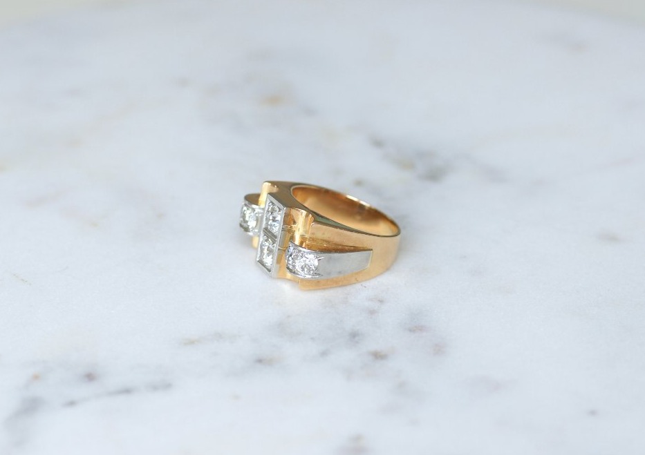 Bague Tank Diamants 1.80 Cts sur Or Jaune et Platine-photo-1