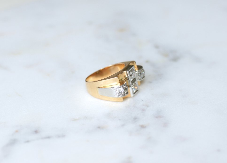 Bague Tank Diamants 1.80 Cts sur Or Jaune et Platine-photo-3