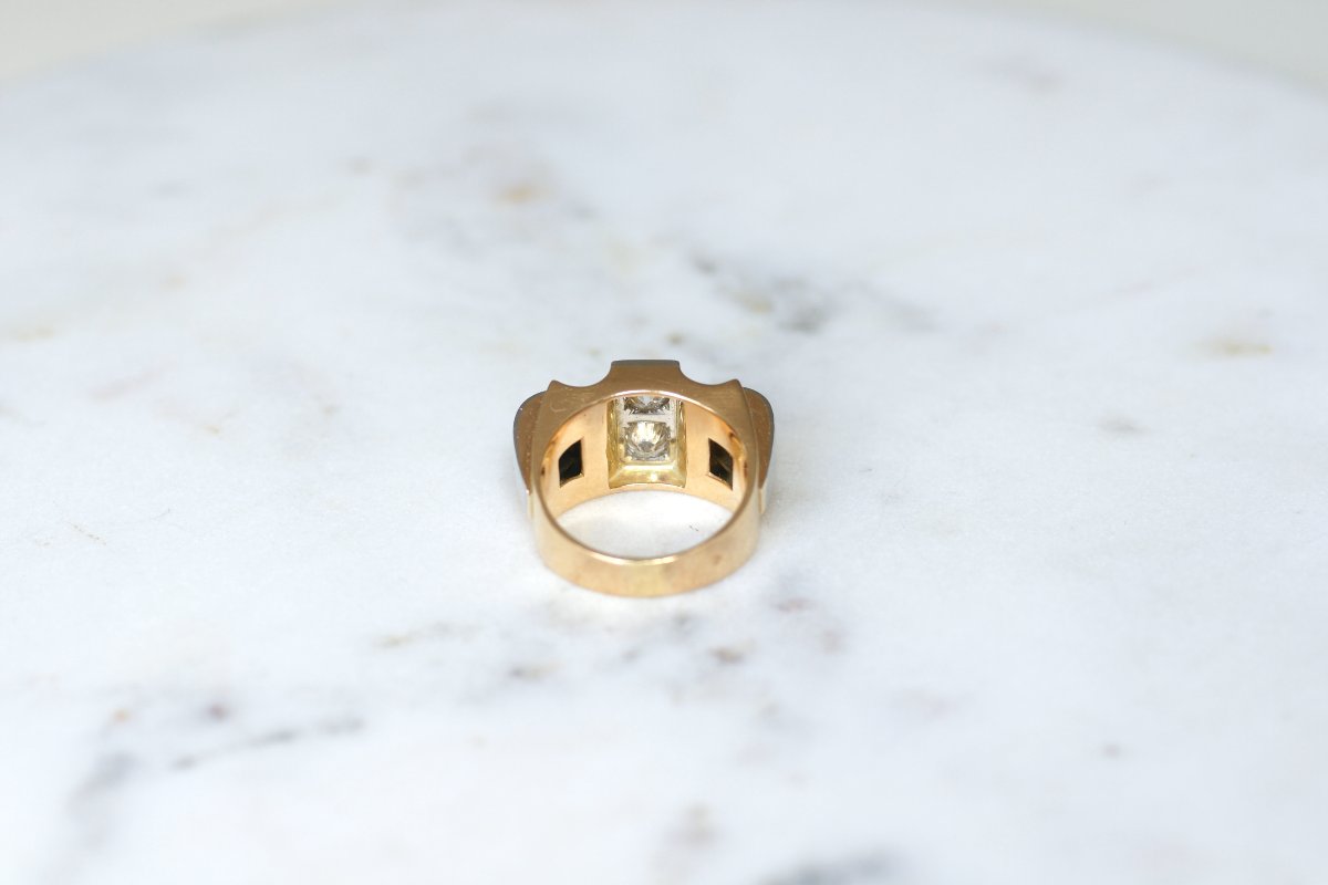 Bague Tank Diamants 1.80 Cts sur Or Jaune et Platine-photo-4