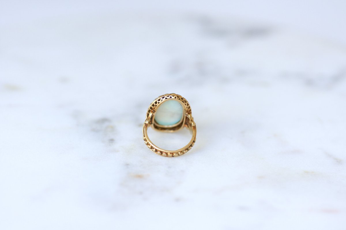 19th-century Antique Victorian Ring With Australian Opal And Natural Pearls Set In Yellow Gold-photo-7