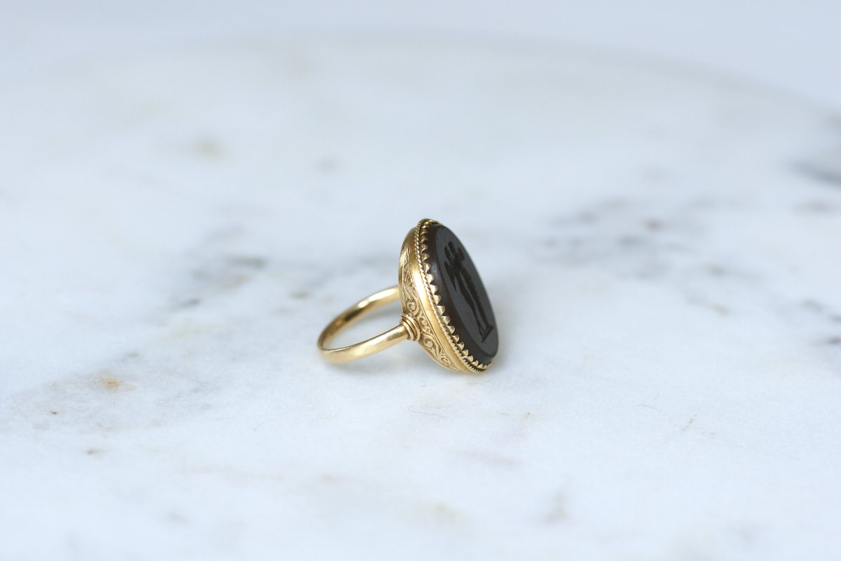 Bague Ancienne Intaille Jaspe Cupidon et Psyché sur Or Jaune-photo-2