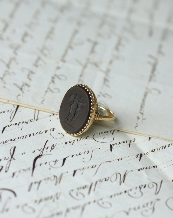 Bague Ancienne Intaille Jaspe Cupidon et Psyché sur Or Jaune-photo-5