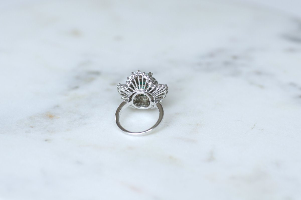Bague Jupe Emeraude Colombienne et Diamants sur Or Blanc-photo-7