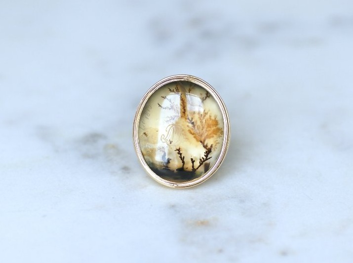 Victorian Antique Dendritic Agate Signet Ring In Yellow Gold, 19th Century, 1815-photo-3