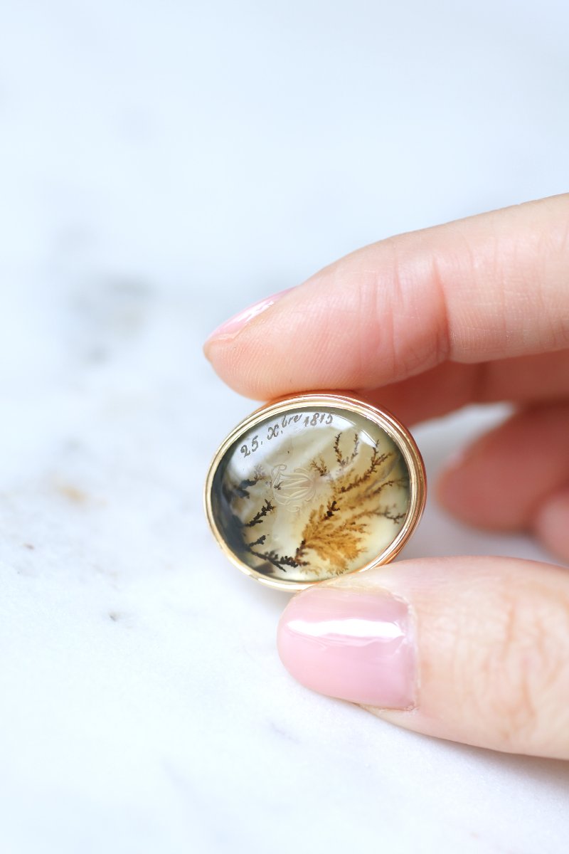 Victorian Antique Dendritic Agate Signet Ring In Yellow Gold, 19th Century, 1815-photo-4