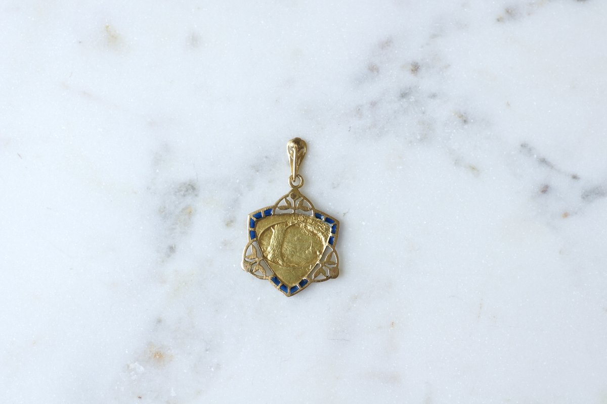 Médaille Art Nouveau Romantique Citation Edmond de Rostand Email Plique à Jour et Perles Fines -photo-1