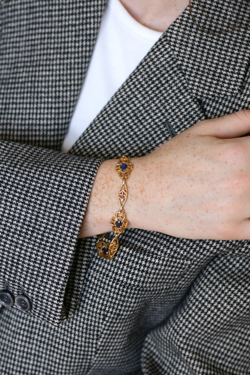 French Edwardian Bracelet With Sapphires On Yellow Gold-photo-3