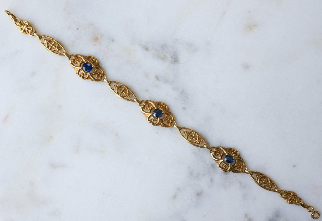 French Edwardian Bracelet With Sapphires On Yellow Gold-photo-4
