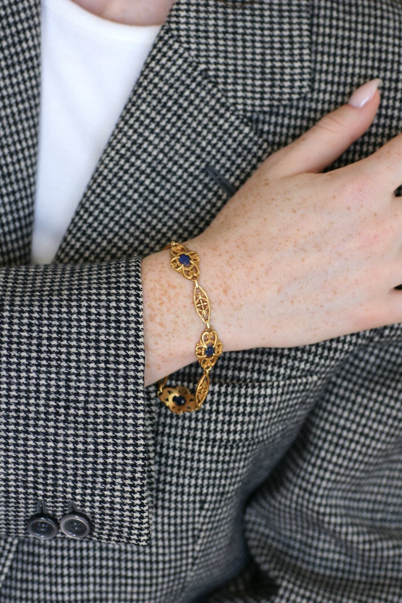French Edwardian Bracelet With Sapphires On Yellow Gold-photo-1