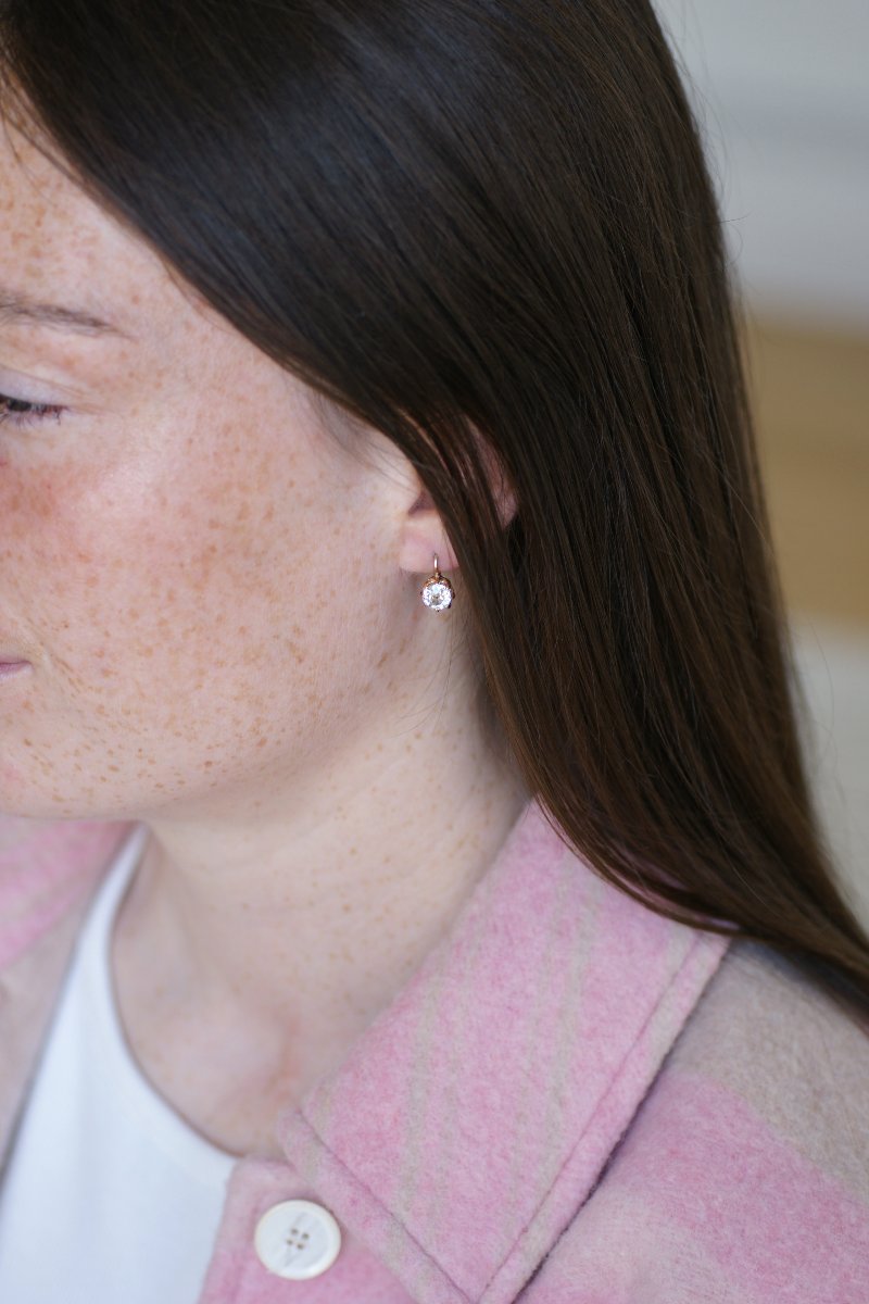 Boucles d'Oreilles Dormeuses Anciennes Diamant Coussin 1,70 Cts sur Or Rose-photo-2