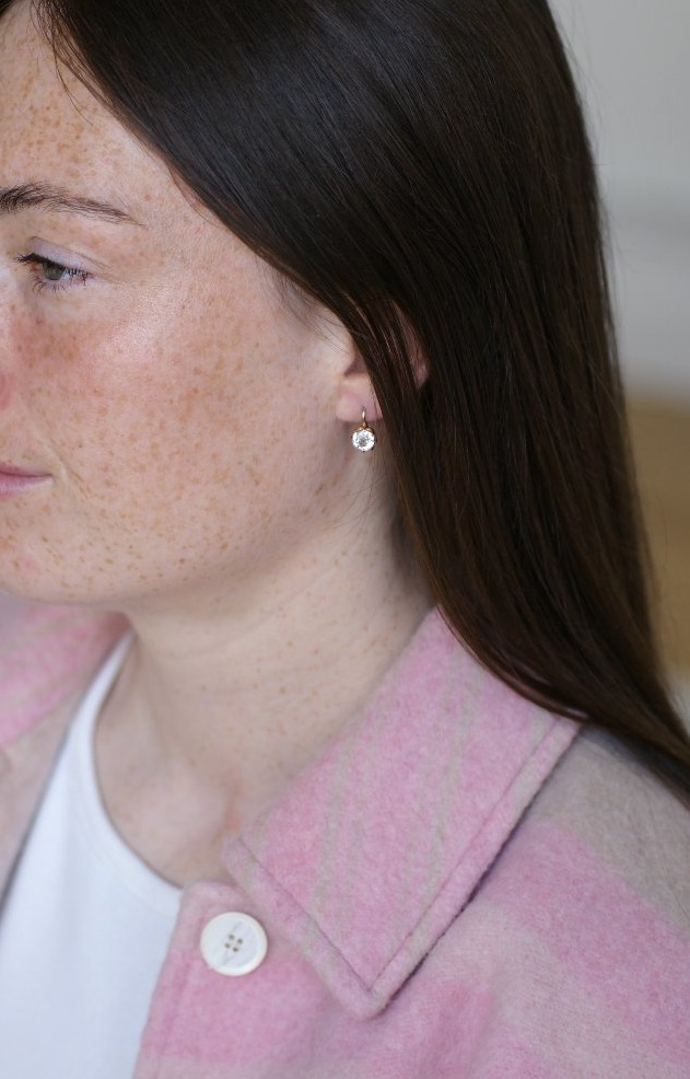 Boucles d'Oreilles Dormeuses Anciennes Diamant Coussin 1,70 Cts sur Or Rose-photo-4