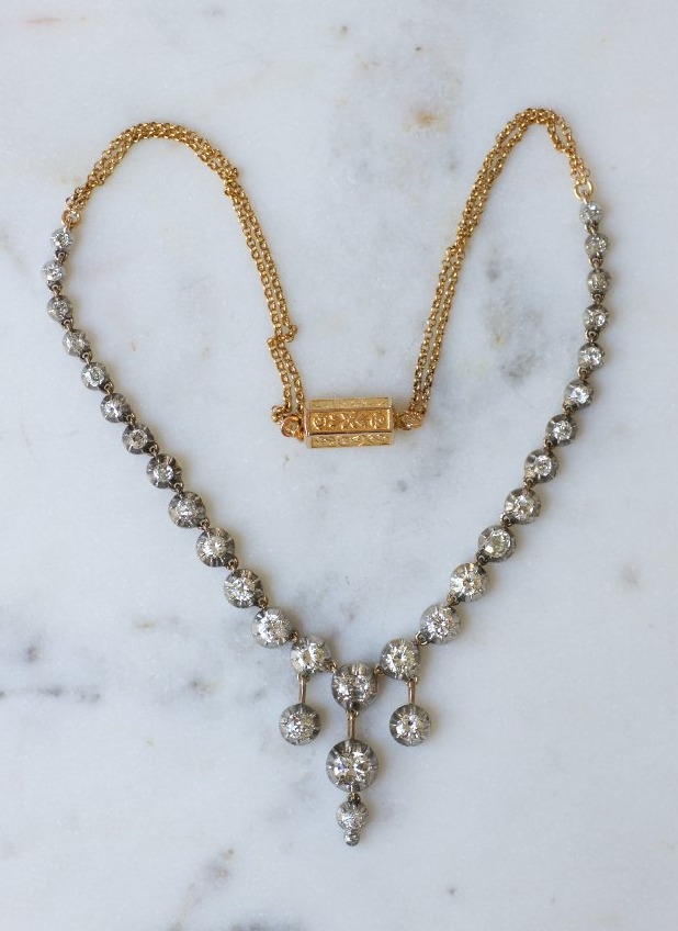 Victorian 7.50 Cts Diamond Rivière Necklace In Gold And Silver-photo-1