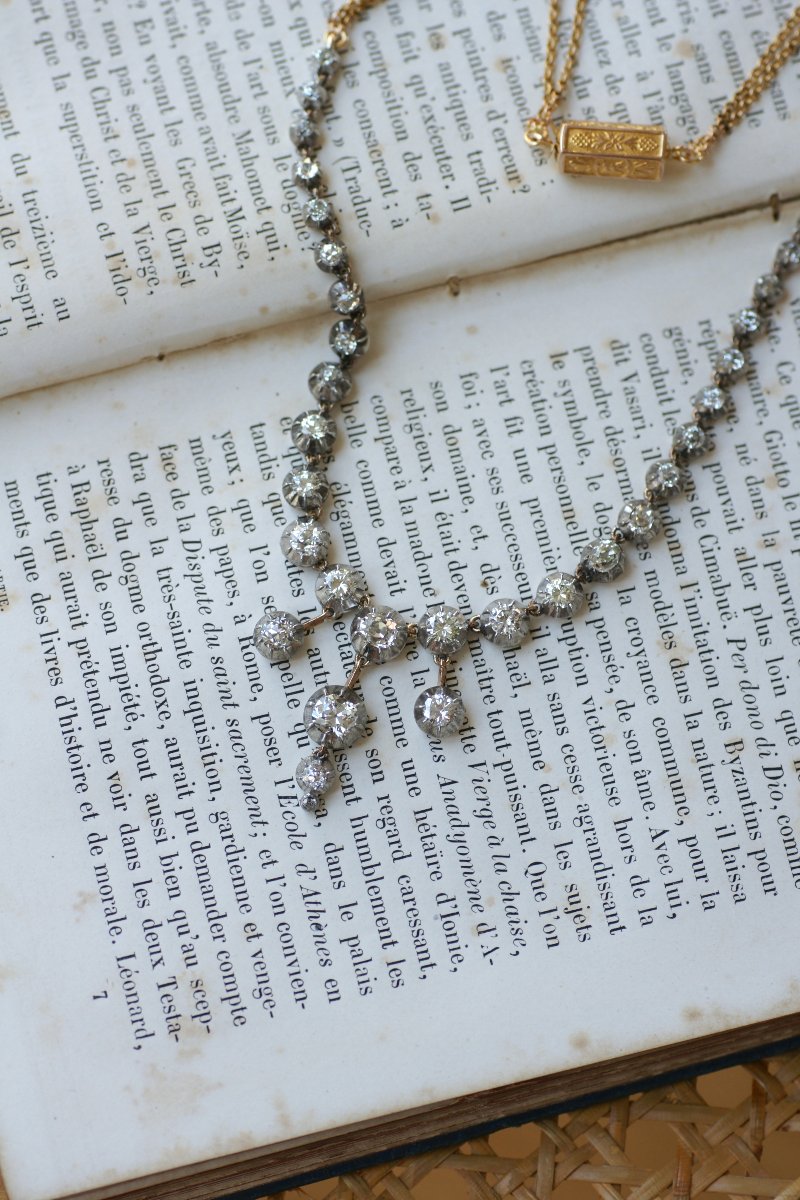 Victorian 7.50 Cts Diamond Rivière Necklace In Gold And Silver-photo-2