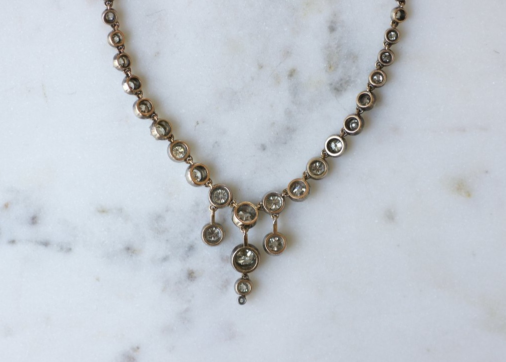Victorian 7.50 Cts Diamond Rivière Necklace In Gold And Silver-photo-4