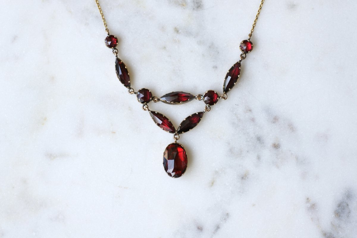 Victorian Necklace With Perpignan Garnets On Rose Gold-photo-2