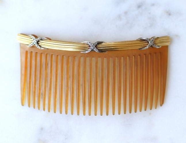 Victorian Antique Diamond Comb In Yellow Gold And Silver, 19th Century