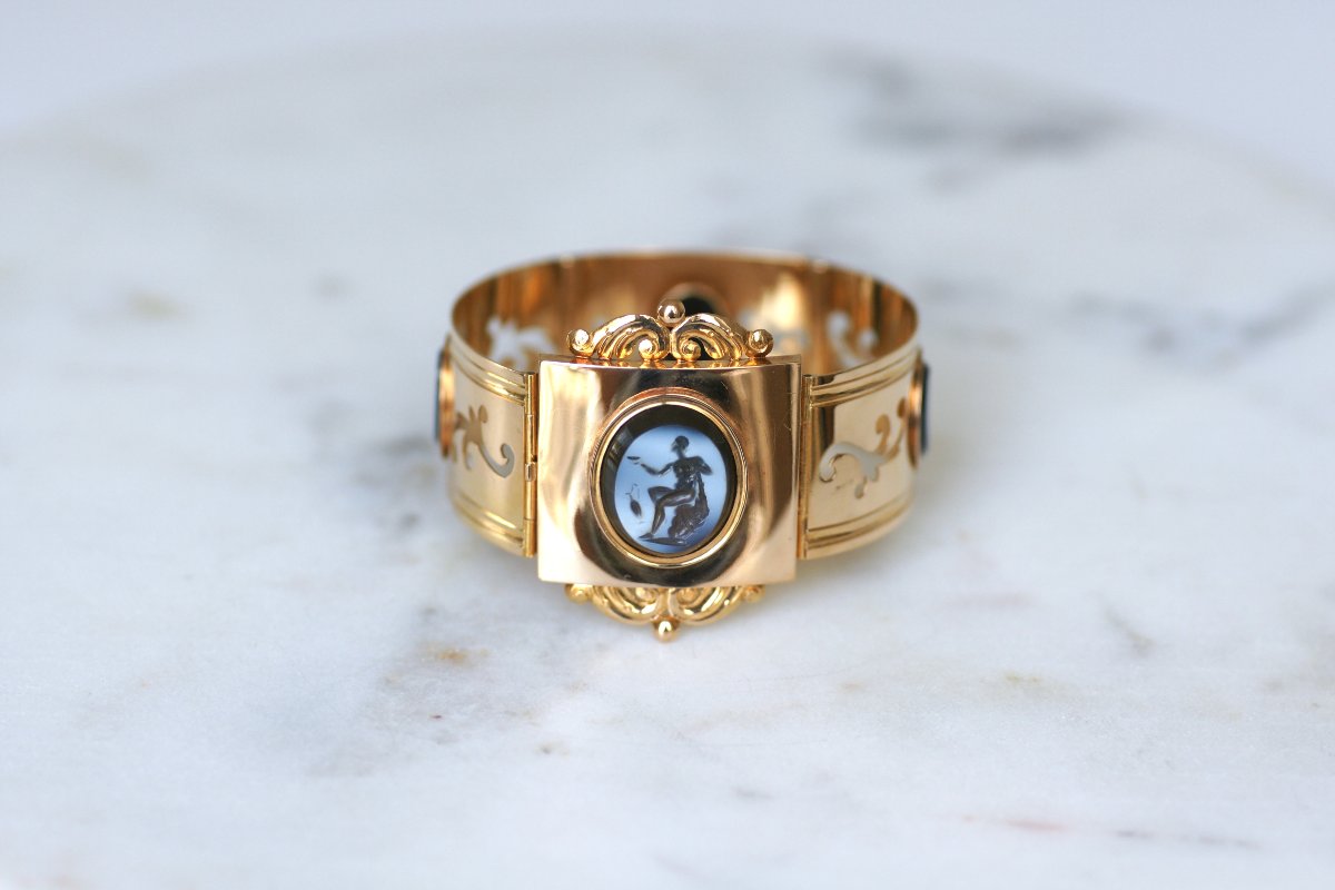 Bracelet Jonc Néoclassique Intailles Nicolo sur Or Rose-photo-2