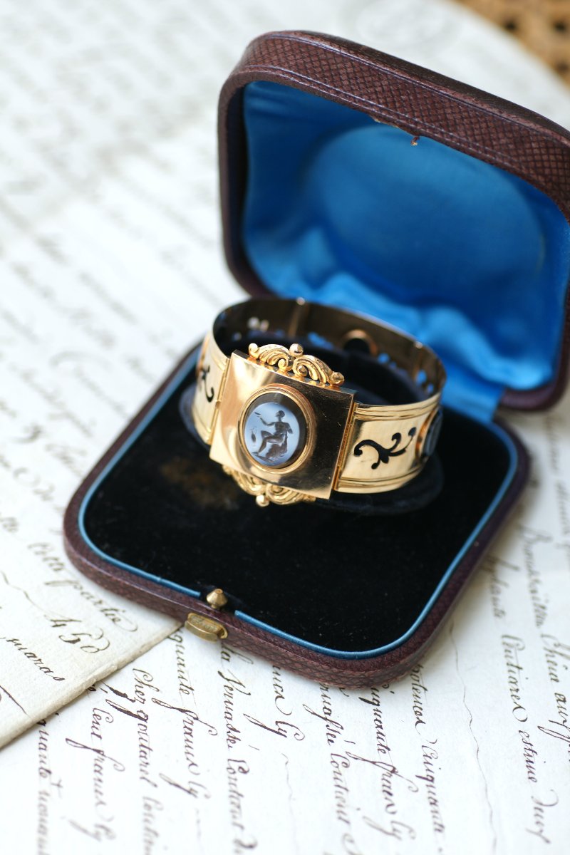 Bracelet Jonc Néoclassique Intailles Nicolo sur Or Rose-photo-1