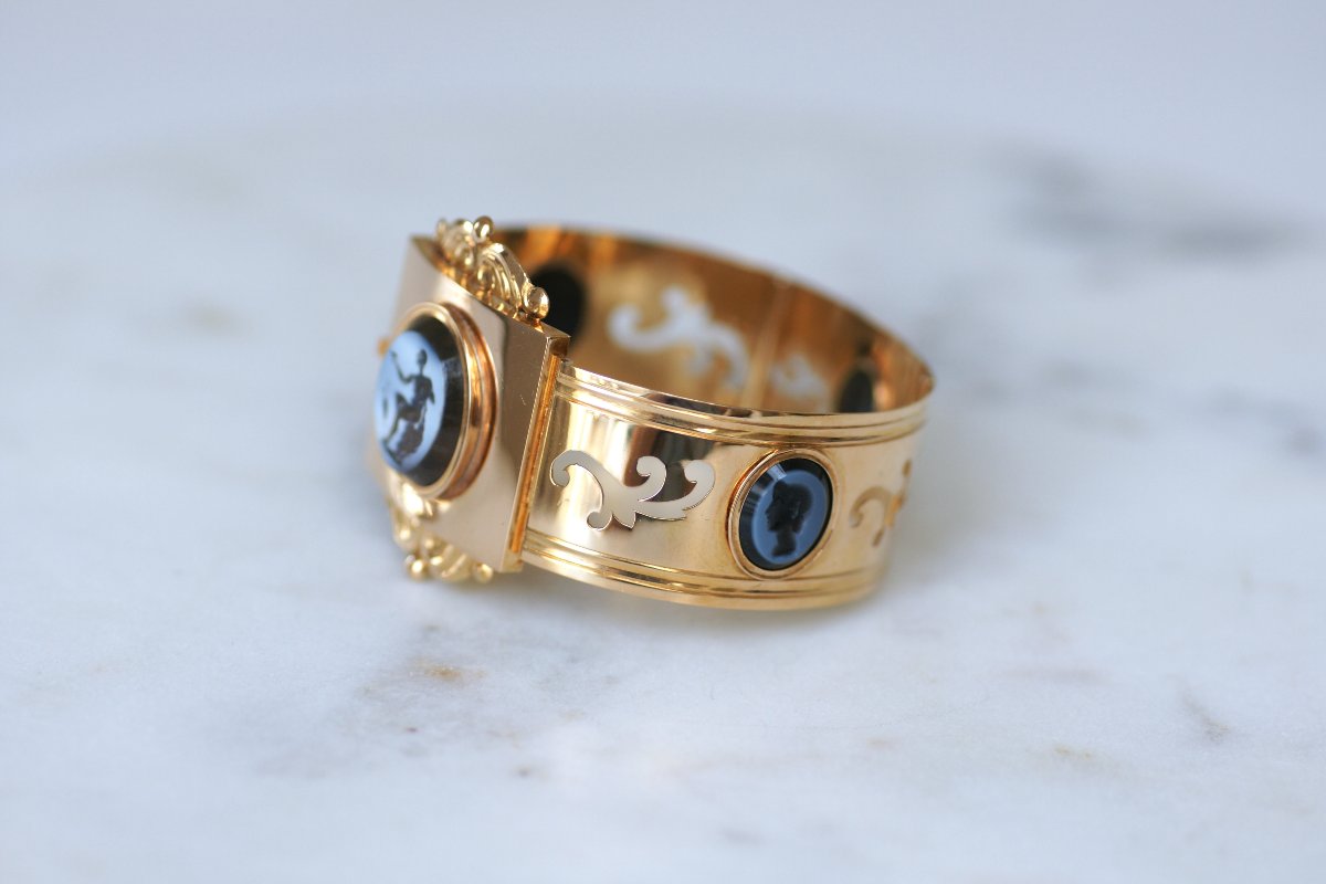 Bracelet Jonc Néoclassique Intailles Nicolo sur Or Rose-photo-2