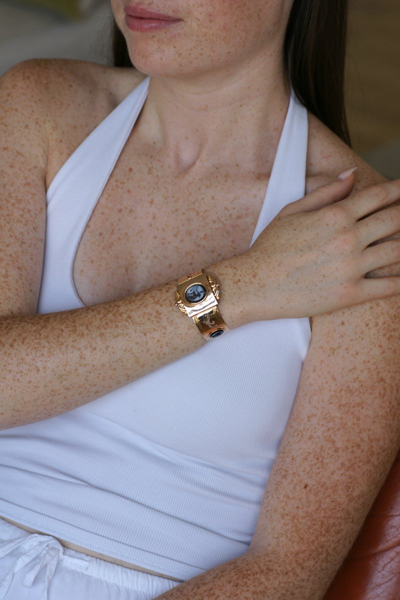 Bracelet Jonc Néoclassique Intailles Nicolo sur Or Rose-photo-3