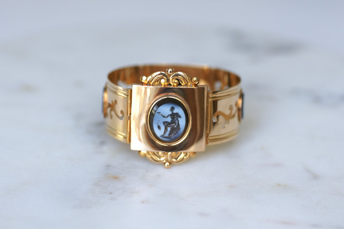 Bracelet Jonc Néoclassique Intailles Nicolo sur Or Rose-photo-4