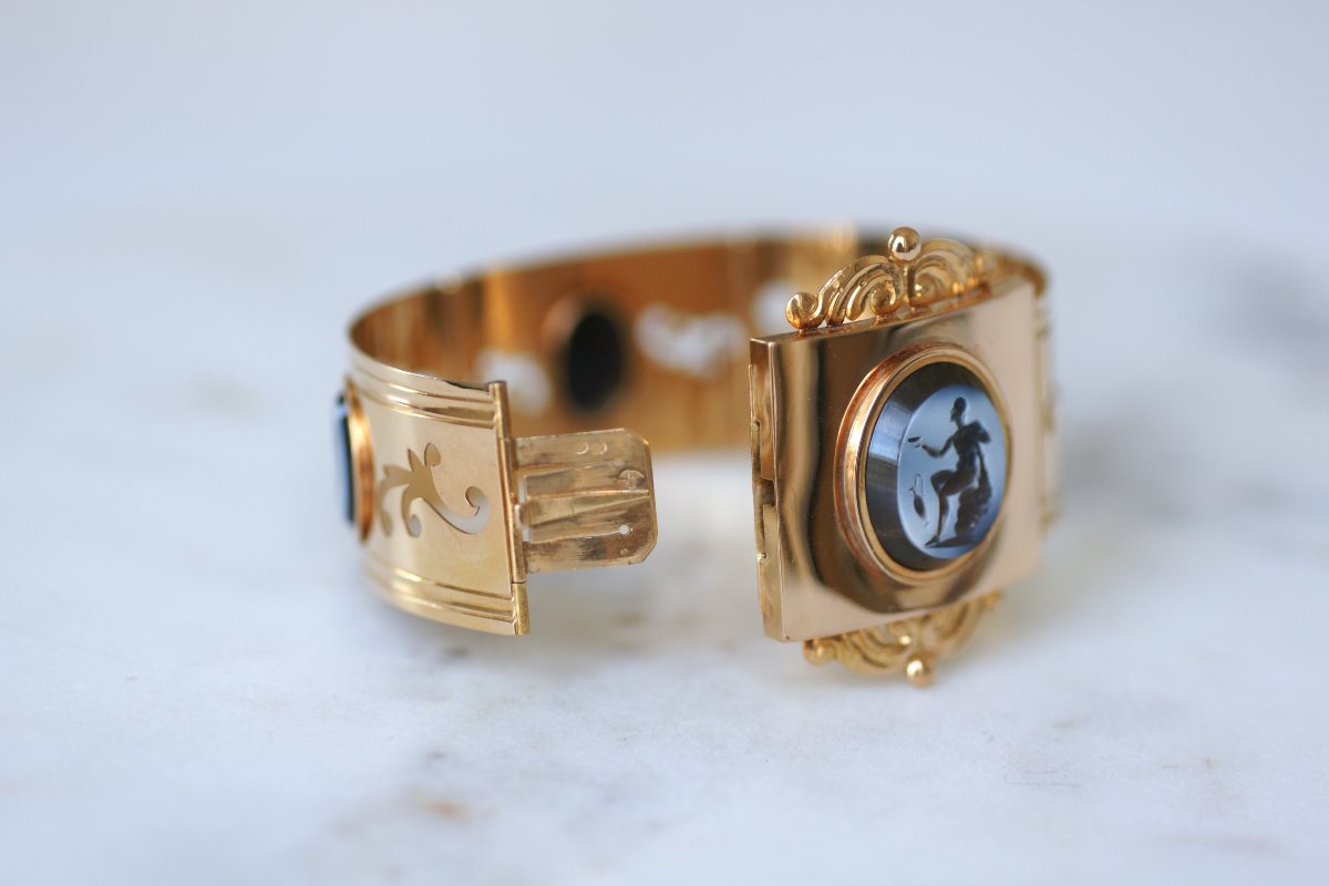 Bracelet Jonc Néoclassique Intailles Nicolo sur Or Rose-photo-5
