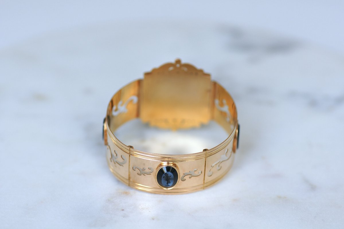 Bracelet Jonc Néoclassique Intailles Nicolo sur Or Rose-photo-6