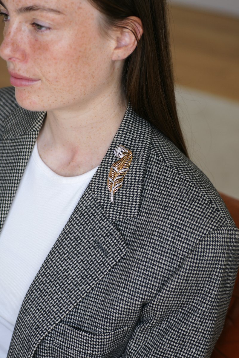 2.50-carat Diamond Feather Brooch On Rose Gold And Platinum, 1950s-photo-4