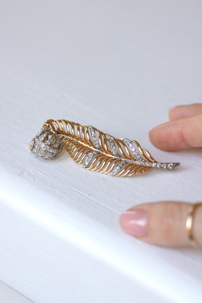 2.50-carat Diamond Feather Brooch On Rose Gold And Platinum, 1950s-photo-3