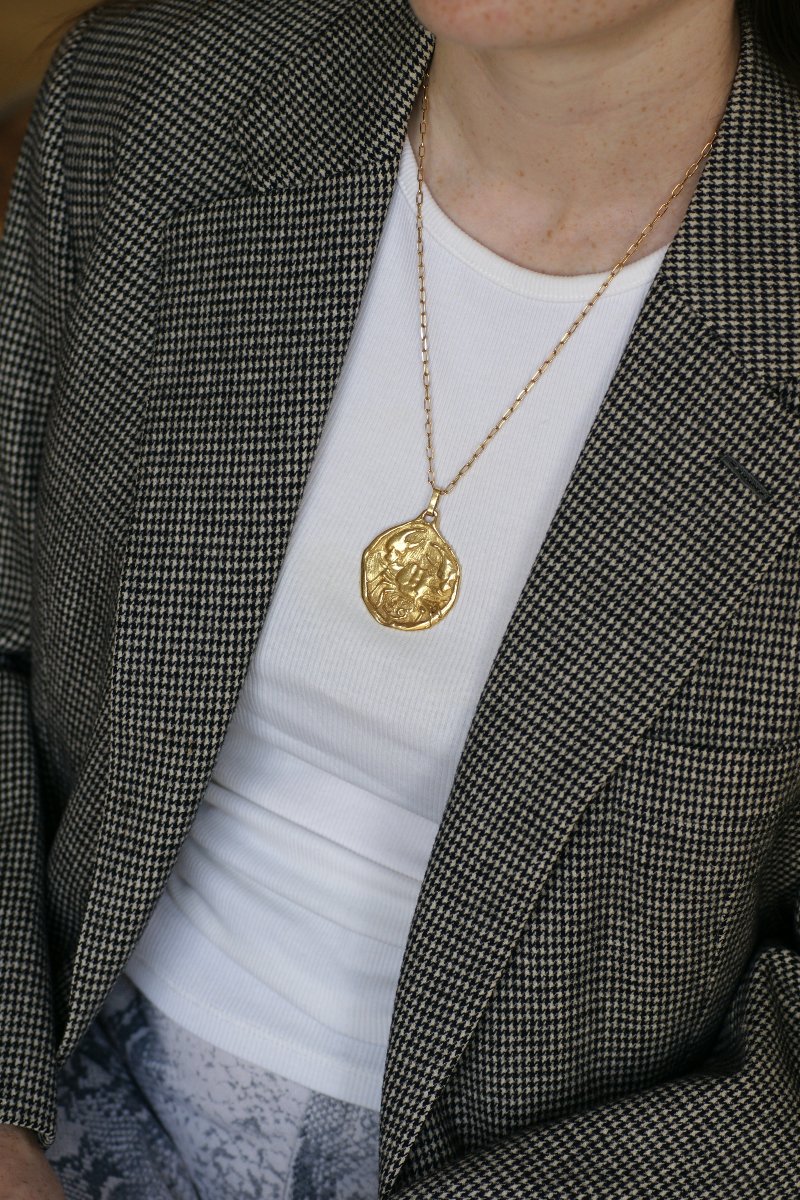 Pendentif Médaille Astrologique Cancer en Or Jaune Années 70-photo-2