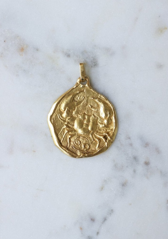 Pendentif Médaille Astrologique Cancer en Or Jaune Années 70-photo-3