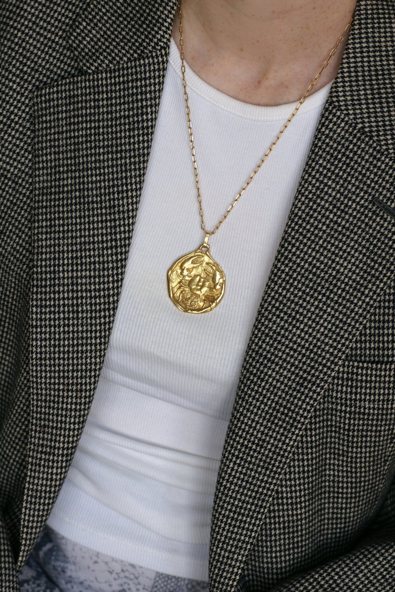 Pendentif Médaille Astrologique Cancer en Or Jaune Années 70-photo-1