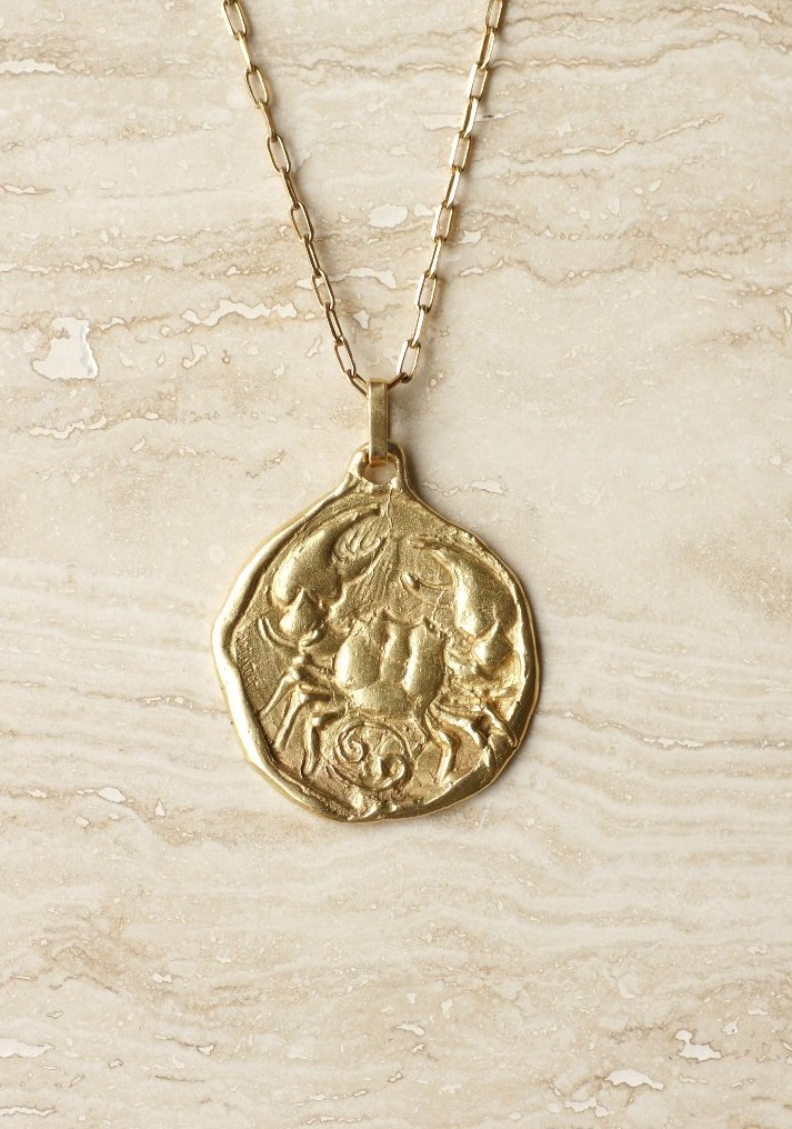 Pendentif Médaille Astrologique Cancer en Or Jaune Années 70