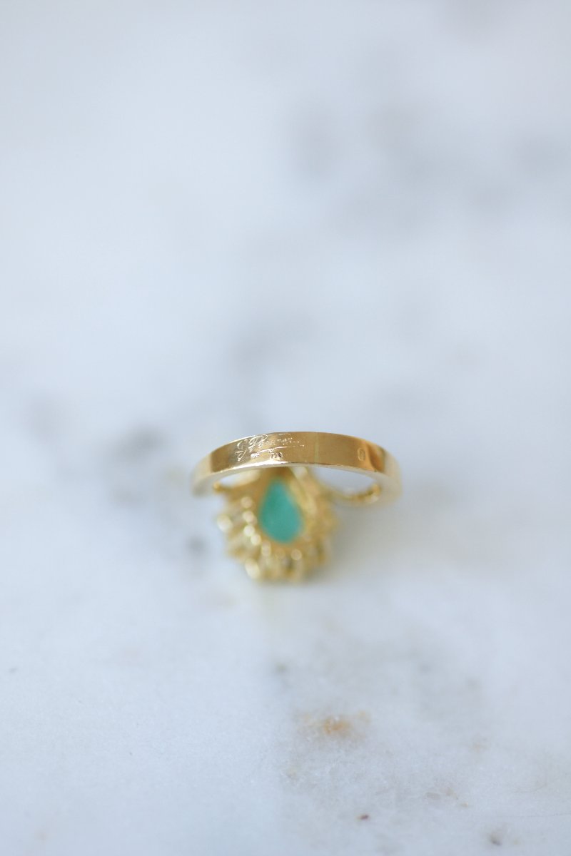 Bague Emeraude Colombienne Poire 1.30 Cts Entourage Diamants sur Or Jaune-photo-7