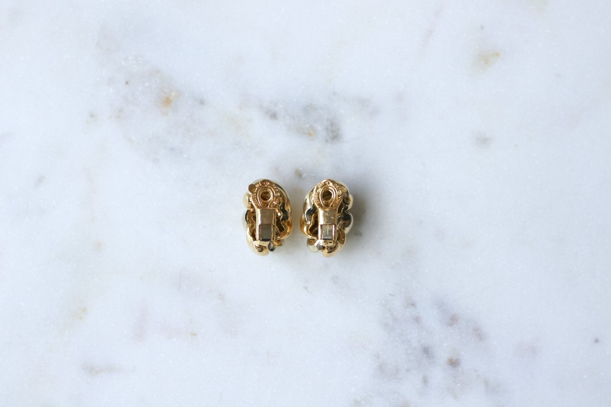 Van Cleef and Arpels Boucles d'Oreilles Clips Godronnés Deux Ors Années 80-photo-3