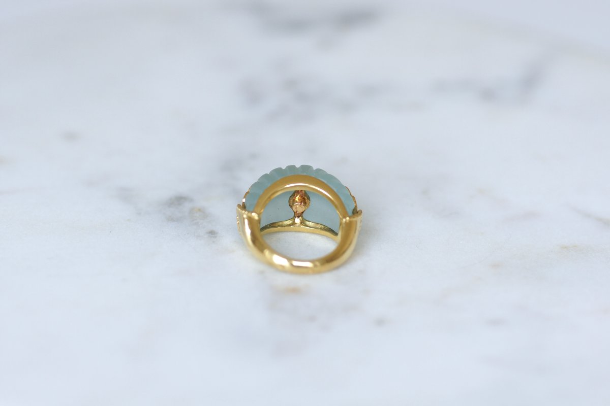 Jean & Pierre Bellin Aquamarine Cocktail Ring With Diamond And Sapphire On Yellow Gold-photo-1