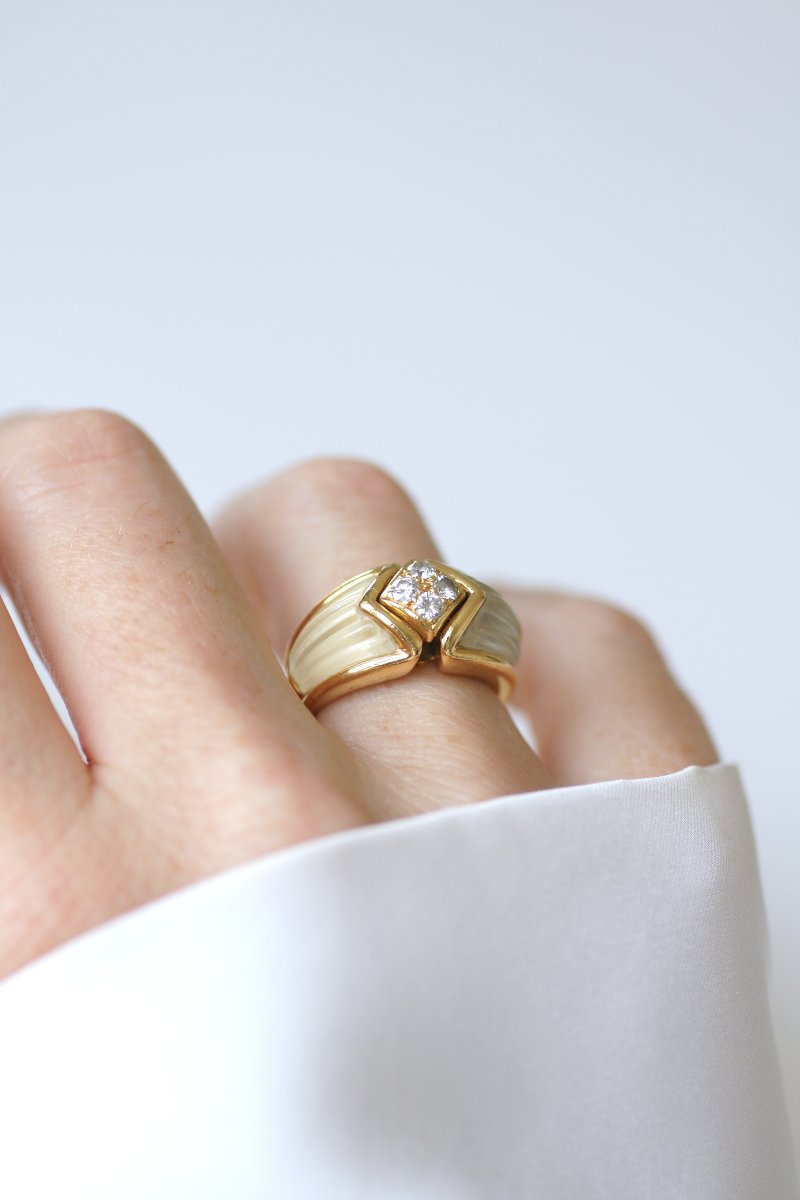 Boucheron Ring With Diamond And Rock Crystal On Yellow Gold, 1980s-photo-3