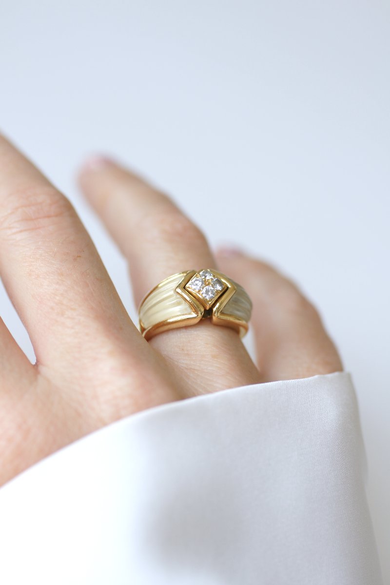 Boucheron Ring With Diamond And Rock Crystal On Yellow Gold, 1980s-photo-4