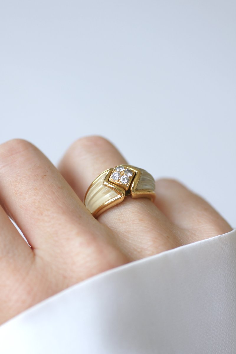 Boucheron Ring With Diamond And Rock Crystal On Yellow Gold, 1980s-photo-5
