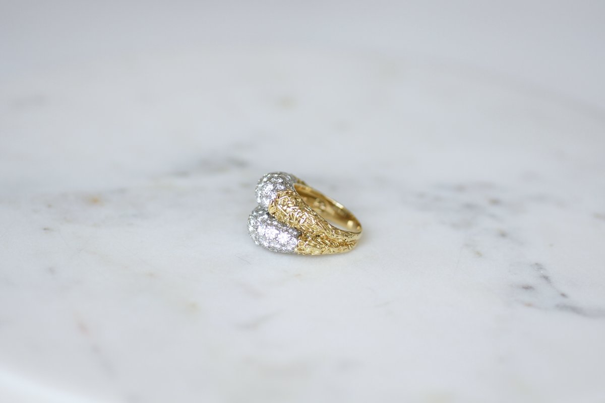 Bague Double Jonc Diamant sur Or Jaune et Platine Années 70-photo-4