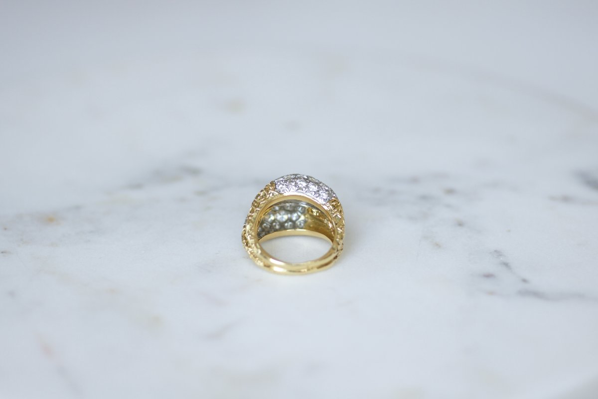 Bague Double Jonc Diamant sur Or Jaune et Platine Années 70-photo-2