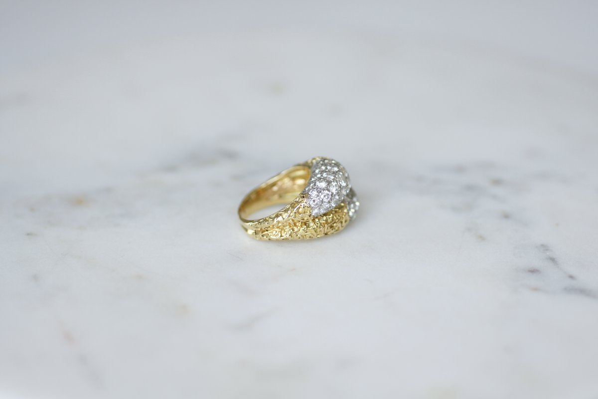 Bague Double Jonc Diamant sur Or Jaune et Platine Années 70-photo-4