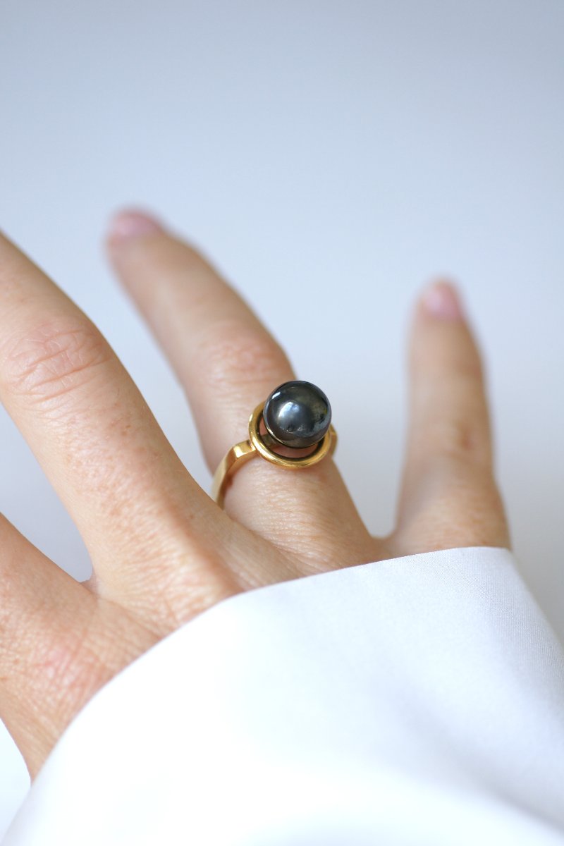Dinh Van Bague Boule Spirale en Or Jaune et Hématite 1970-photo-3