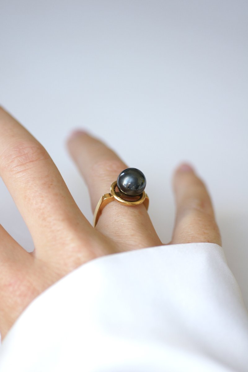 Dinh Van Bague Boule Spirale en Or Jaune et Hématite 1970-photo-1