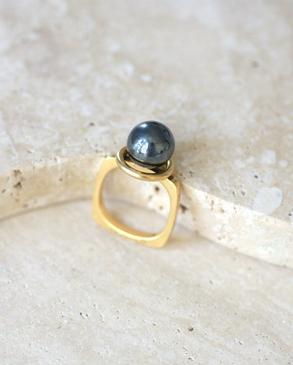 Dinh Van Bague Boule Spirale en Or Jaune et Hématite 1970