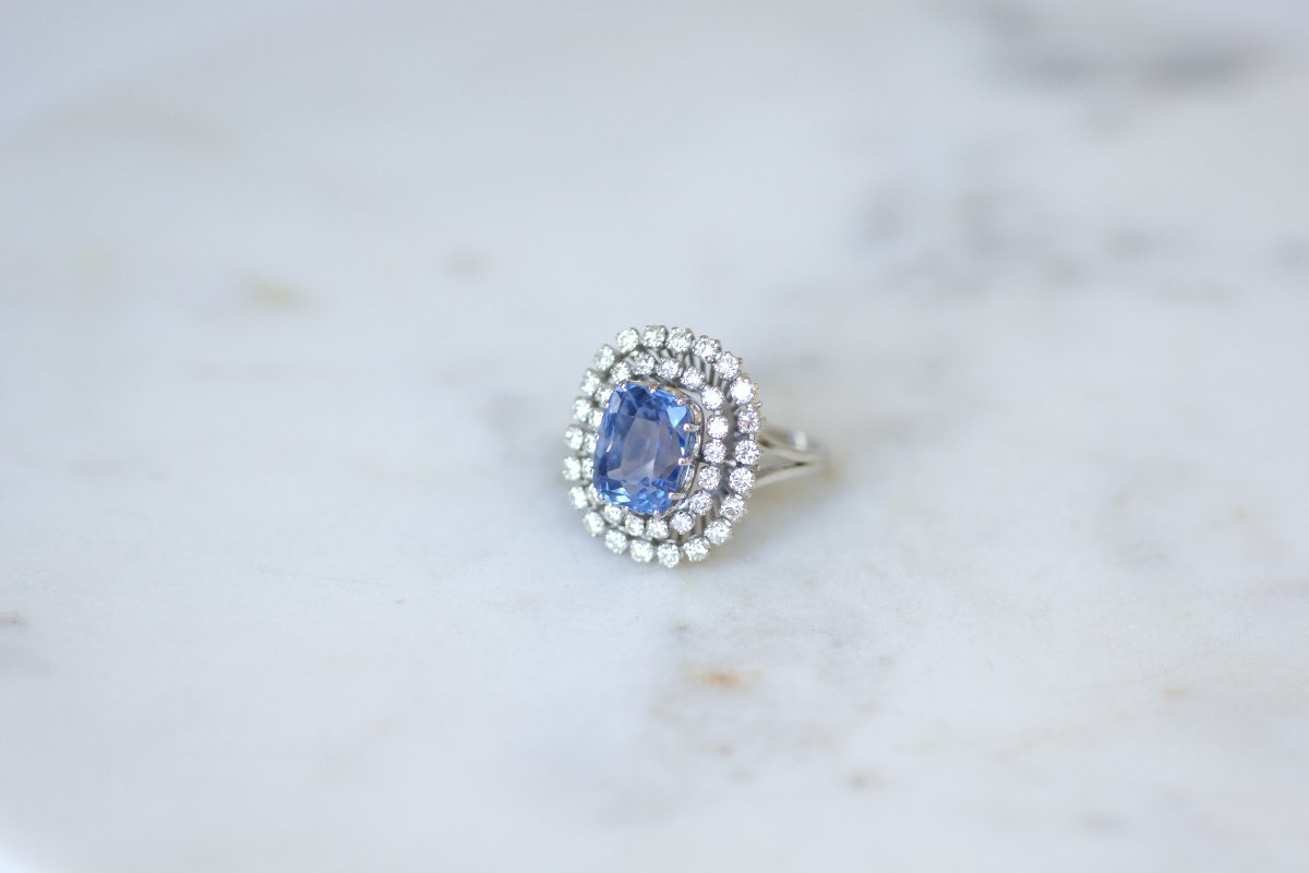 No Heat Ceylon Sapphire Cocktail Ring, 7.50 Cts, With Diamonds, In White Gold-photo-3