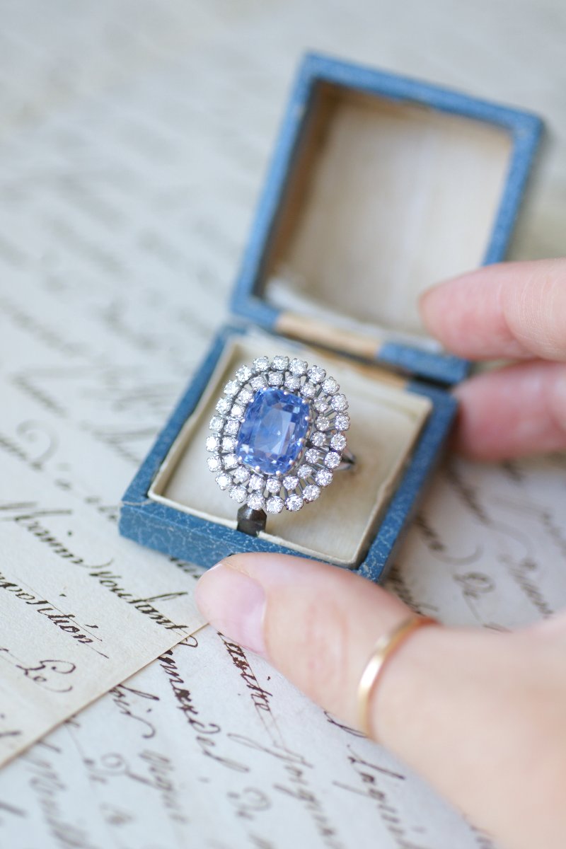 No Heat Ceylon Sapphire Cocktail Ring, 7.50 Cts, With Diamonds, In White Gold-photo-6