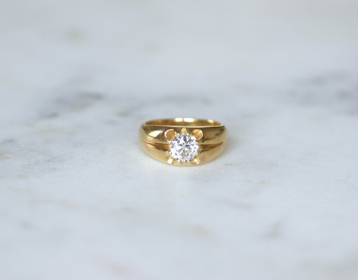 Bague Jonc Ancien Diamant Taille Ancienne sur Or Jaune-photo-2