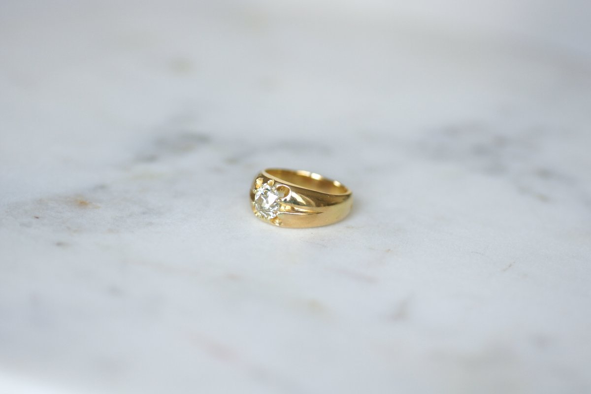 Bague Jonc Ancien Diamant Taille Ancienne sur Or Jaune-photo-4