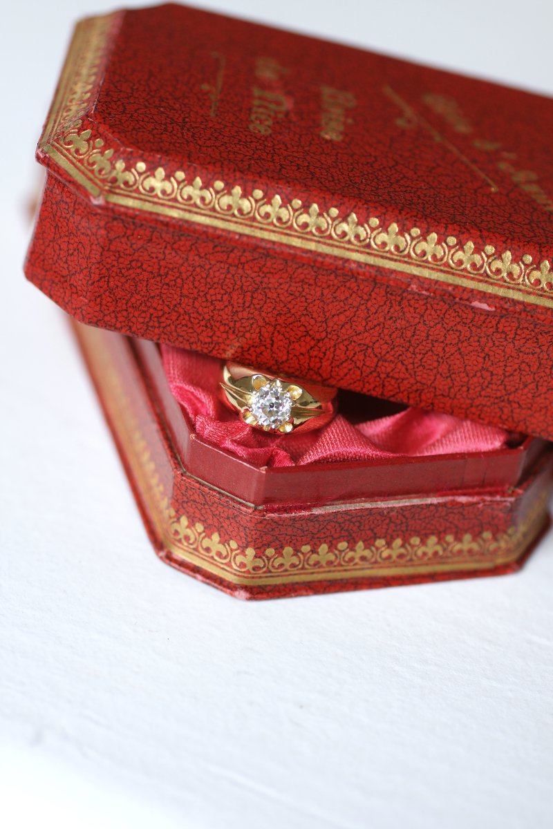 Bague Jonc Ancien Diamant Taille Ancienne sur Or Jaune-photo-6